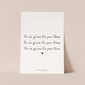 Carte Postale A6 – "On n'a qu'une Vie..." ✨❤️