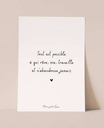 Carte Postale A6 – "Tout est possible..." ✨💪